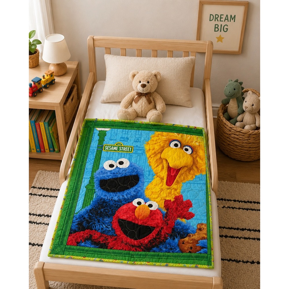 Handmade Sesame Street Quilt 32x38 Cookie Monster Elmo Big Bird Kids Wall Quilt